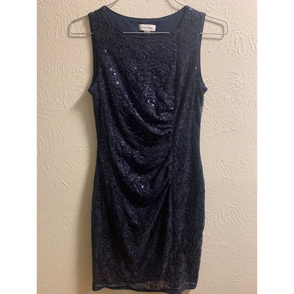 Calvin Klein Navy Lace Sequin Dress